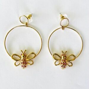 ☃️ 2/$18 Bumble Bee Pierced Earrings Marked “You Can Do It” Pink Rhinestones